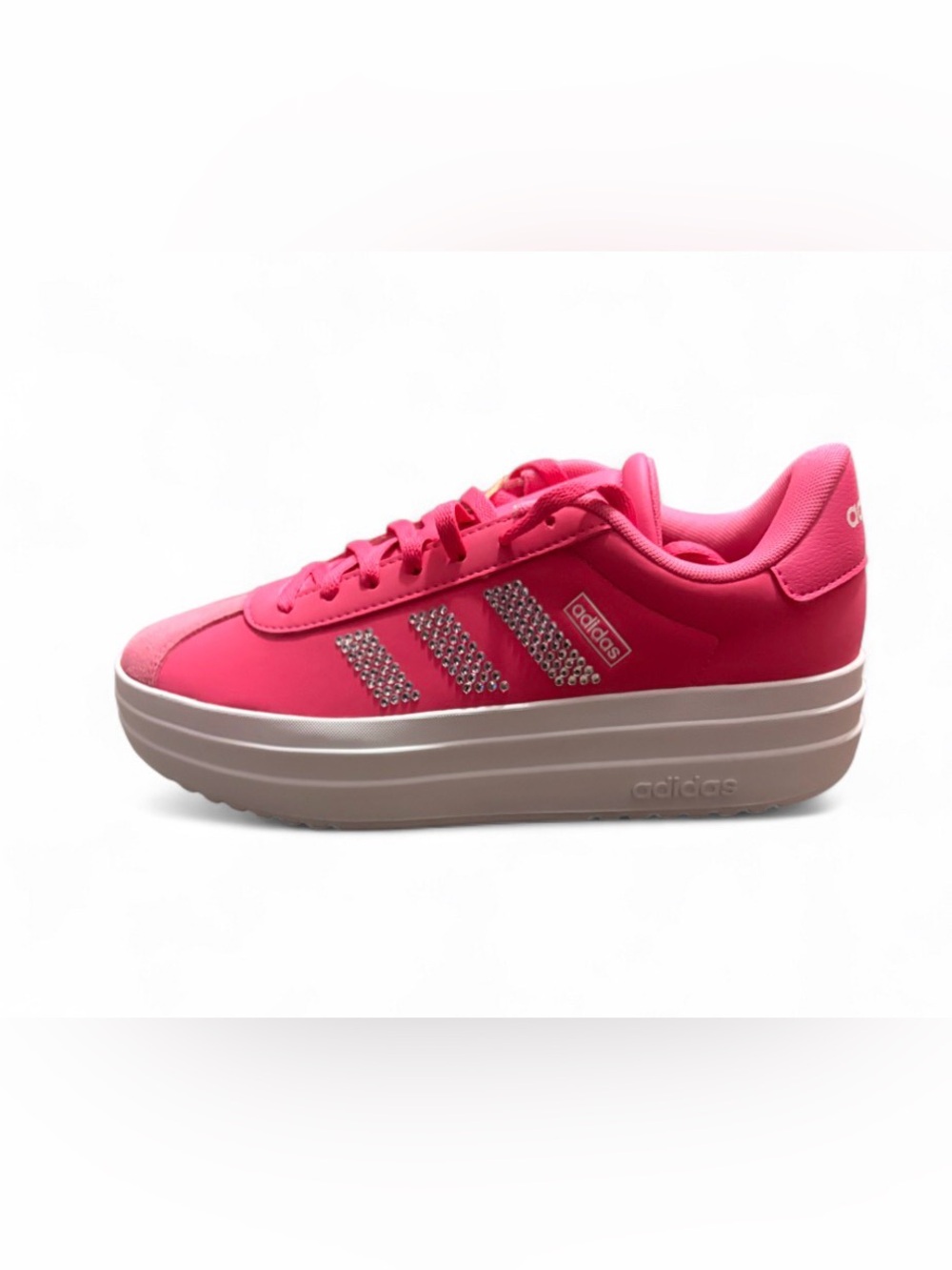 adidas Pink Platform Sneaker with Crystal Three-Stripes